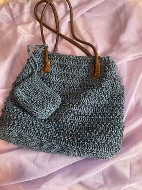 Sonoma Light Blue Fabric Tote with Interior Zipper Pocket